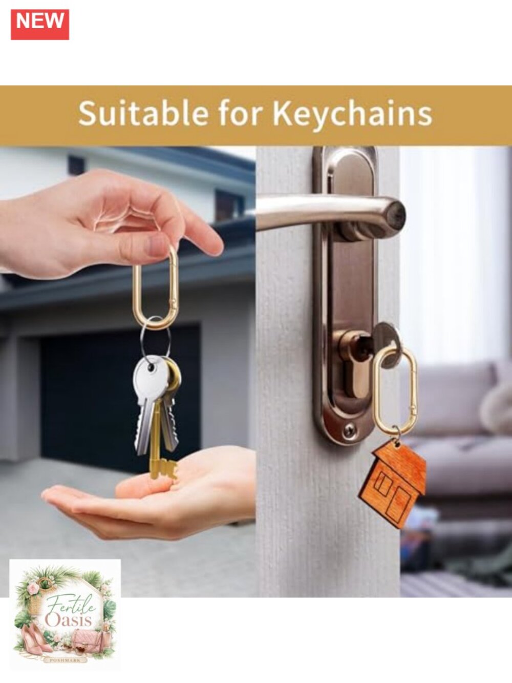 4 Pack Oval Keychain Carabiner Clips - Zinc Alloy Snap Hooks for Purses, Bags, - Picture 4 of 6